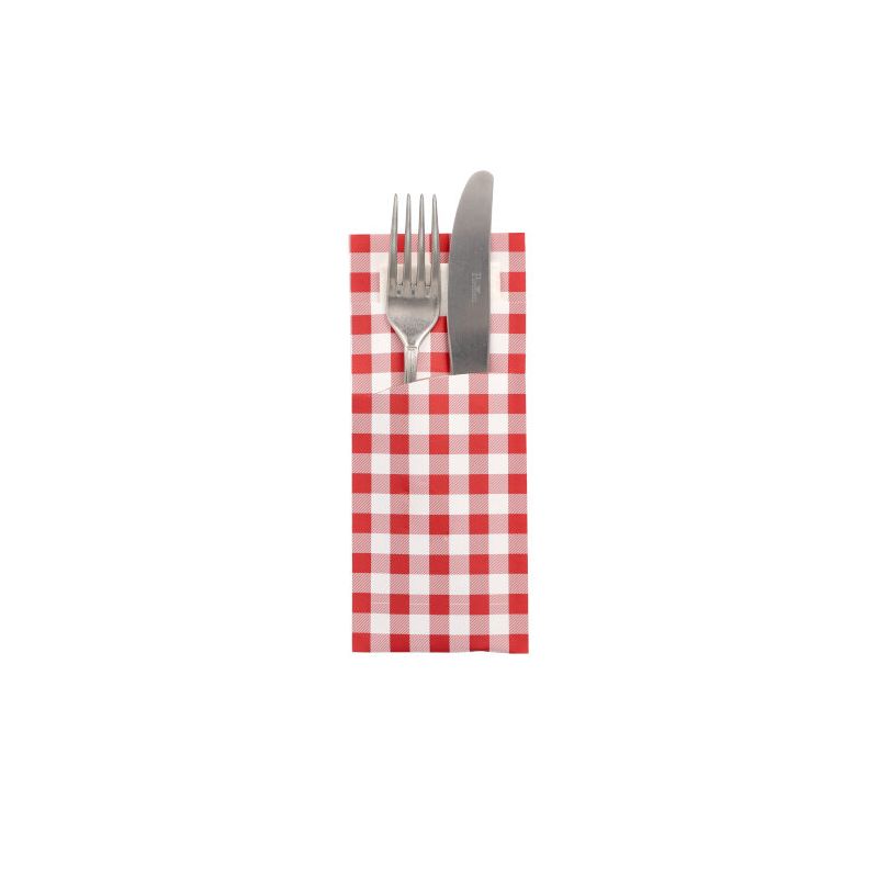 Bestecktaschen rot "Vichy Karo", 20 x 8,5 cm, inkl. weißer Serviette 33 x 33 cm 2-lag. - Bild 1 Bestecktaschen rot "Vichy Karo", 20 x 8,5 cm, inkl. weißer Serviette 33 x 33 cm 2-lag. - Bild 1