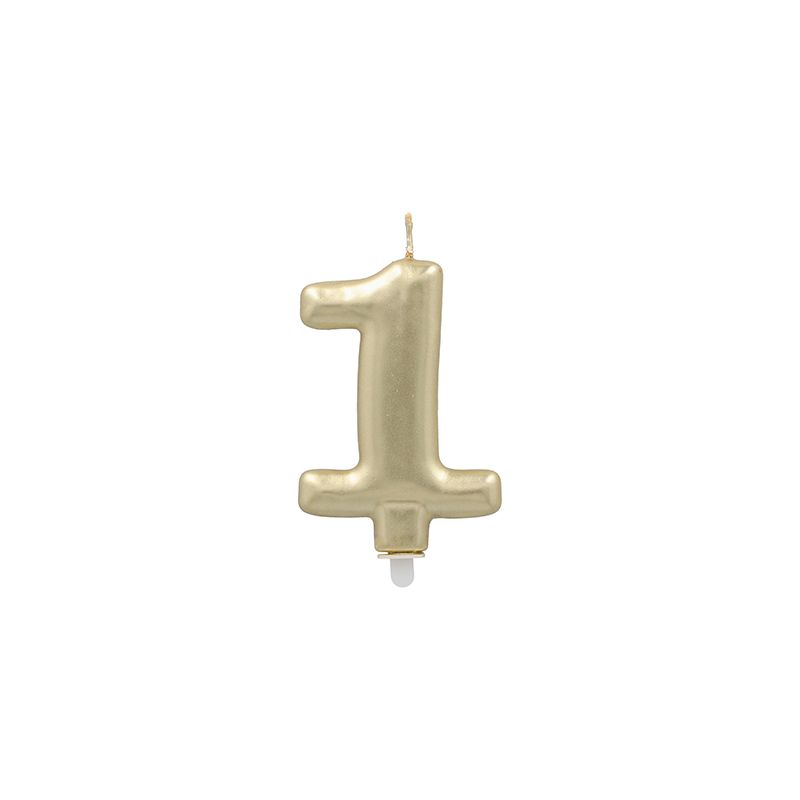 Zahlenkerze mit Halter 7 cm gold "1" - Bild 1 Zahlenkerze mit Halter 7 cm gold "1" - Bild 1