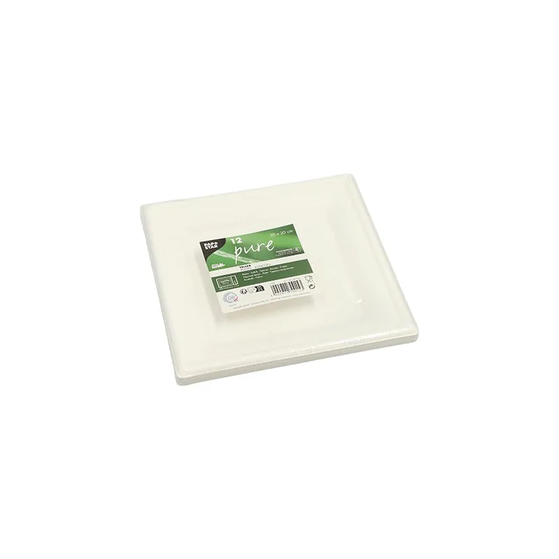 Zuckerrohr Teller, "pure" eckig 20 x 20 cm weiss - Bild 2