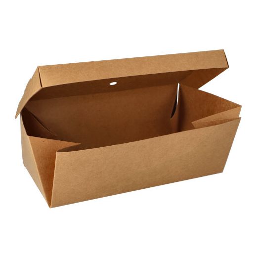 Škatla za burger; material iz svežega kartona "pure" 10 cm x 13 cm x 25 cm rjava zložljive, velike 1