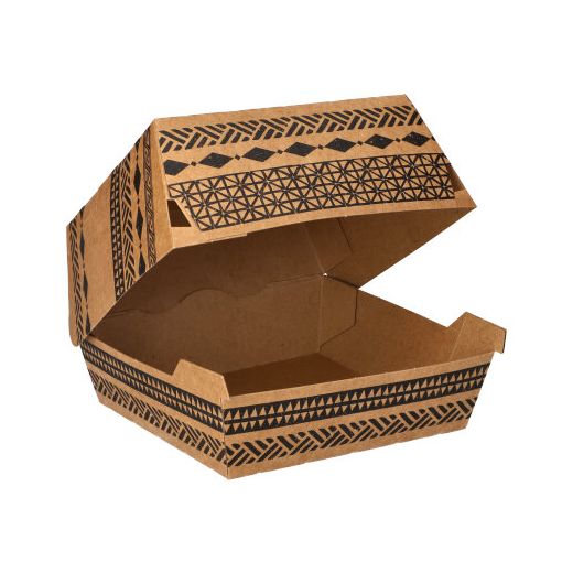 Škatla za burger; material iz svežega kartona 7 cm x 11 cm x 11,5 cm rjava "Maori" velik 1
