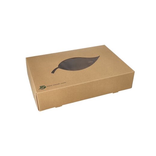 Transportne in catering škatle, karton "pure" 8 cm x 35,7 cm x 24,7 cm rjava "100% Fair" s PLA okencem 1