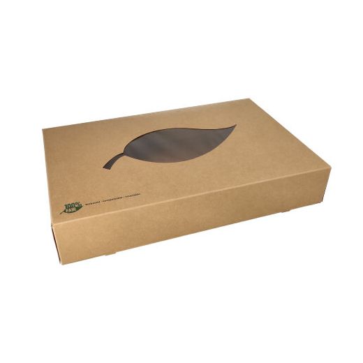 Transportne in catering škatle, karton "pure" 8 cm x 46,4 cm x 31,3 cm rjava "100% Fair" s PLA okencem 1