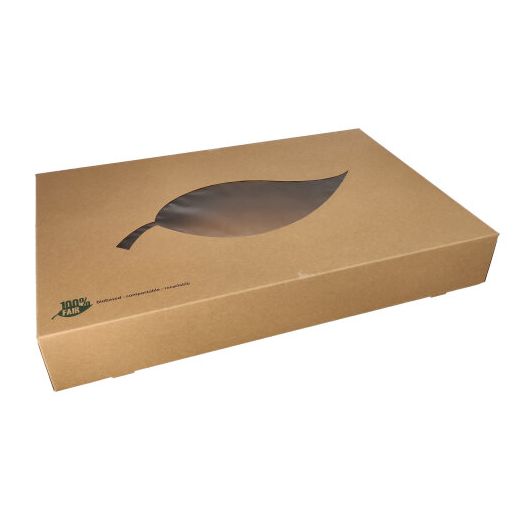 Transportne in catering škatle, karton "pure" 8 cm x 55,7 cm x 37,6 cm rjava "100% Fair" s PLA okencem 1