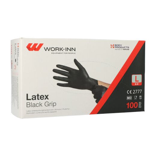 "WORK-INN/PS" Lateks rokavice, brez pudra "Black Grip" črna velikost L 1