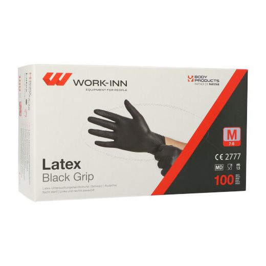 "WORK-INN/PS" Lateks rokavice, brez pudra "Black Grip" črna velikost M 1