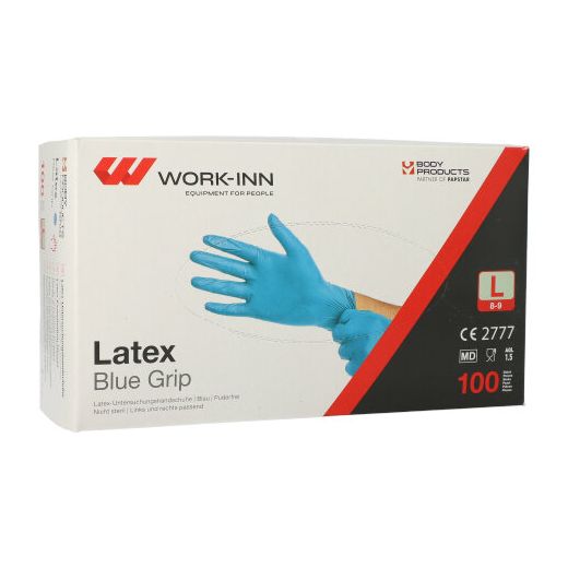 "WORK-INN" Lateks rokavice, brez pudra modra "Blue Grip" velikost L 1
