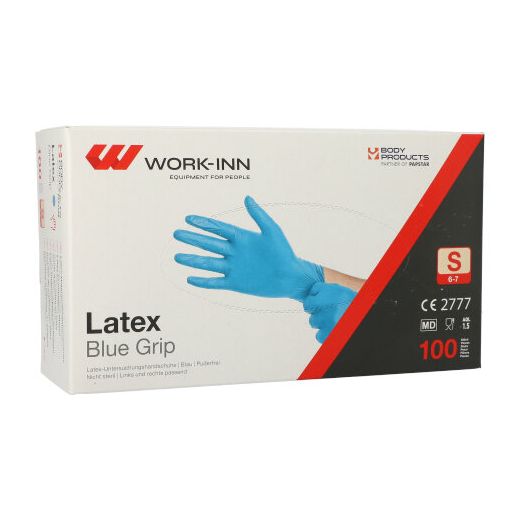"WORK-INN" Lateks rokavice, brez pudra modra "Blue Grip" velikost S 1