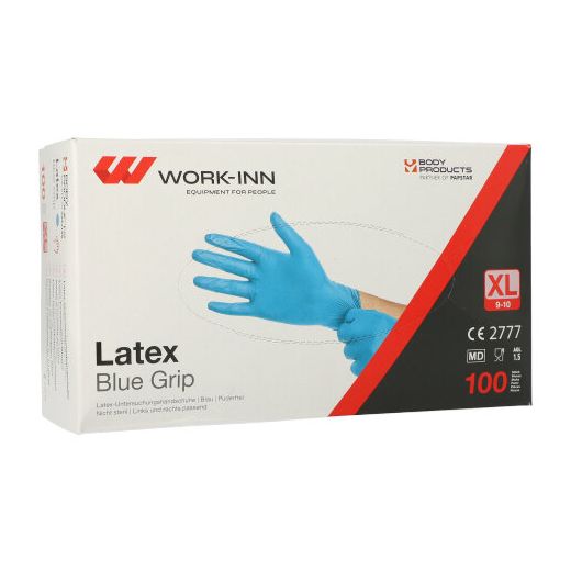 "WORK-INN" Lateks rokavice, brez pudra modra "Blue Grip" velikost XL 1