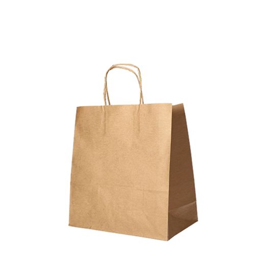 Nosilne vrečke, papir 25 cm x 26 cm x 17 cm rjava z zavitim ročajem 1