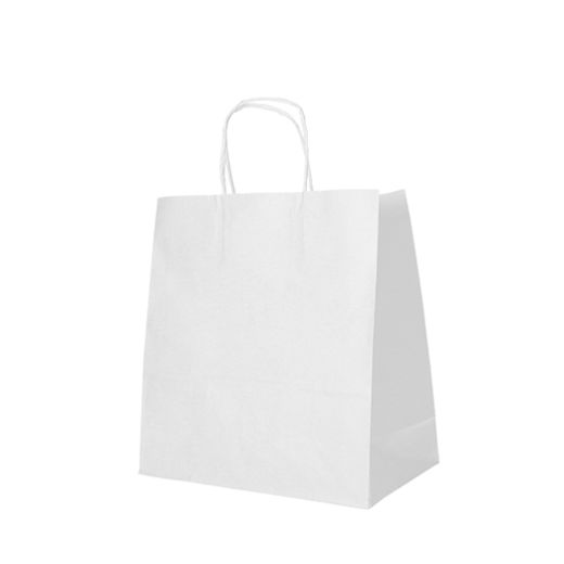 Nosilne vrečke, papir 27 cm x 32 cm x 17 cm bela z zavitim ročajem 1