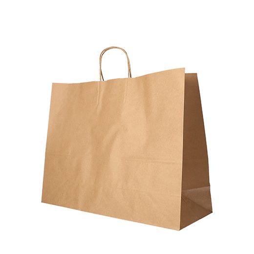 Nosilne vrečke, papir 27 cm x 32 cm x 21,5 cm rjava z zavitim ročajem 1