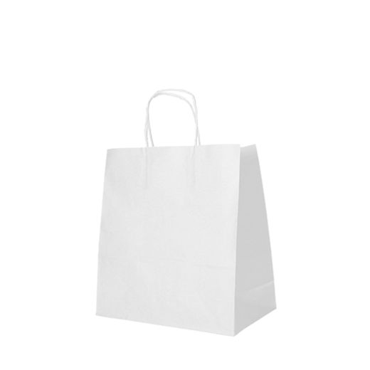 Nosilne vrečke, papir 27 cm x 32 cm x 21,5 cm bela z zavitim ročajem 1