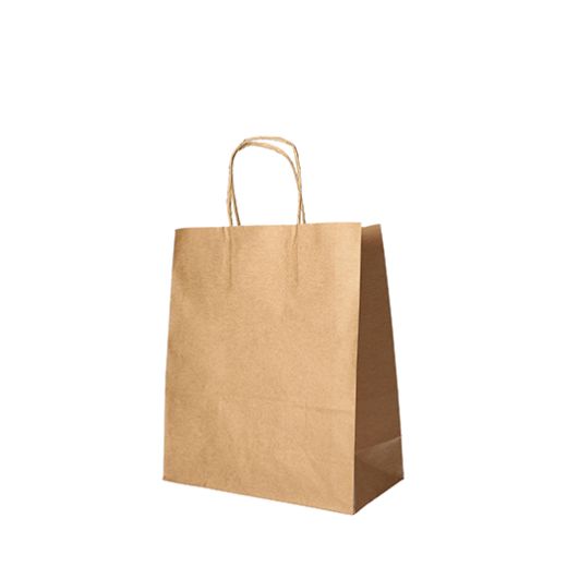 Nosilne vrečke, papir 28 cm x 22 cm x 10 cm rjava z zavitim ročajem 1