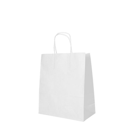 Nosilne vrečke, papir 28 cm x 22 cm x 10 cm bela z zavitim ročajem 1