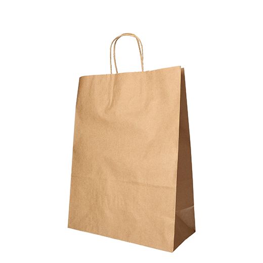 Nosilne vrečke, papir 35 cm x 26 cm x 12 cm rjava z zavitim ročajem 1