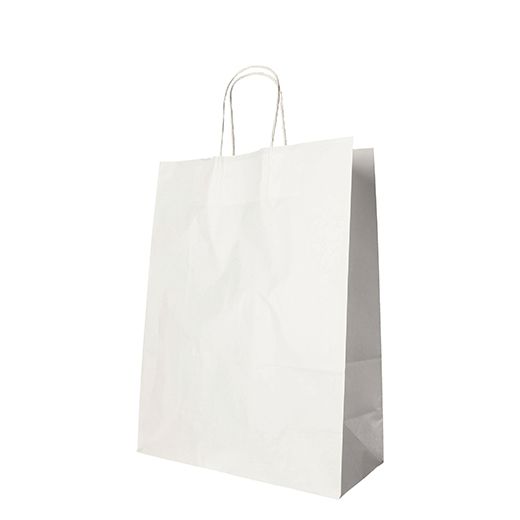 Nosilne vrečke, papir 35 cm x 26 cm x 12 cm bela z zavitim ročajem 1