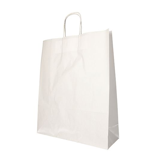 Nosilne vrečke, papir 40 cm x 32 cm x 12 cm bela z zavitim ročajem 1