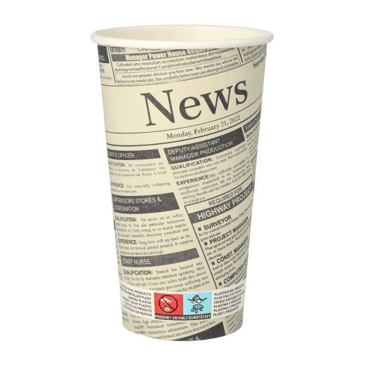Papirnati lončki "To Go" 0,5 l Ø 9 cm · 15 cm bela "Newsprint" 1