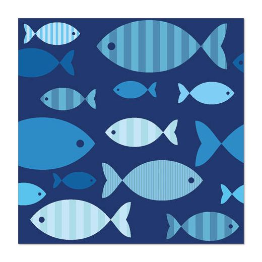 Serviete, 3-slojne zložene 1/4 33 cm x 33 cm "Blue Fish" 1