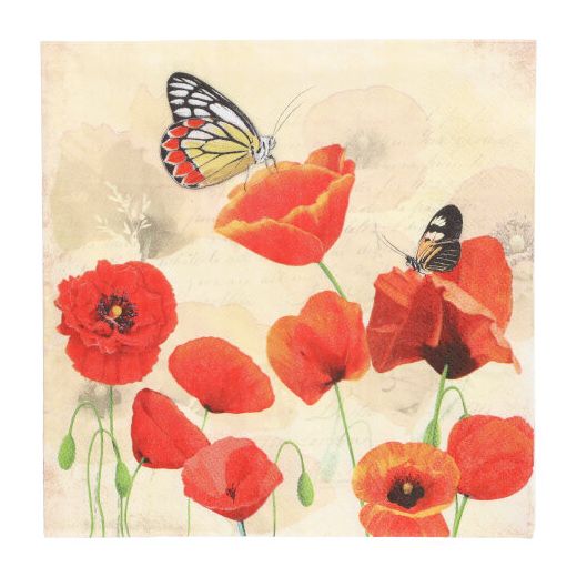 Serviete, 3-slojne zložene 1/4 33 cm x 33 cm "Poppy Flowers" 1