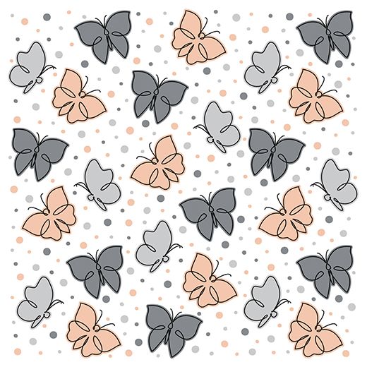 Serviete, 3-slojne zložene 1/4 33 cm x 33 cm siva "Papillons" 1