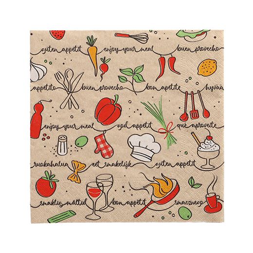 Serviete, 3-slojne zložene 1/4 33 cm x 33 cm natur "Enjoy your meal" iz recikliranega papirja 1