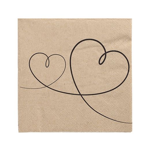 Serviete, 3-slojne zložene 1/4 33 cm x 33 cm natur "Love" iz recikliranega papirja 1