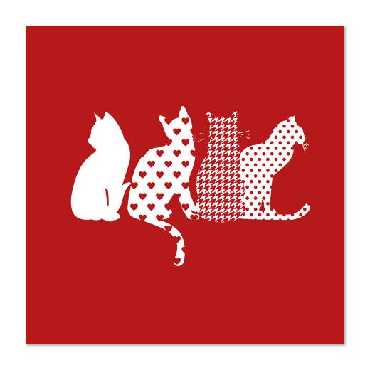 Serviete, 3-slojne zložene 1/4 33 cm x 33 cm rdeča "Cats" 1