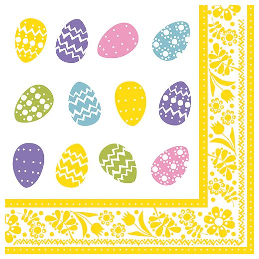Serviete, 3-slojne zložene 1/4 40 cm x 40 cm "Coloured Eggs" 1