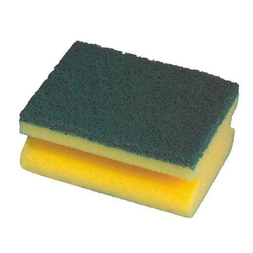 Čistilna goba, abraziv kvadratna 4,3 cm x 9 cm x 6,8 cm rumena/zelena z oprijemom, abraziv 1