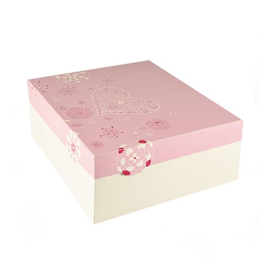 Karton za torte s pokrovom kvadratna 30 cm x 30 cm x 13 cm weiss/rosa "Lovely Flowers" 1
