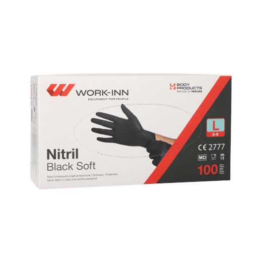 "WORK-INN/PS" Nitril rokavice, brez pudra "Black Soft" črna velikost L 1