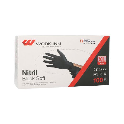 "WORK-INN/PS" Nitril rokavice, brez pudra "Black Soft" črna velikost XL 1