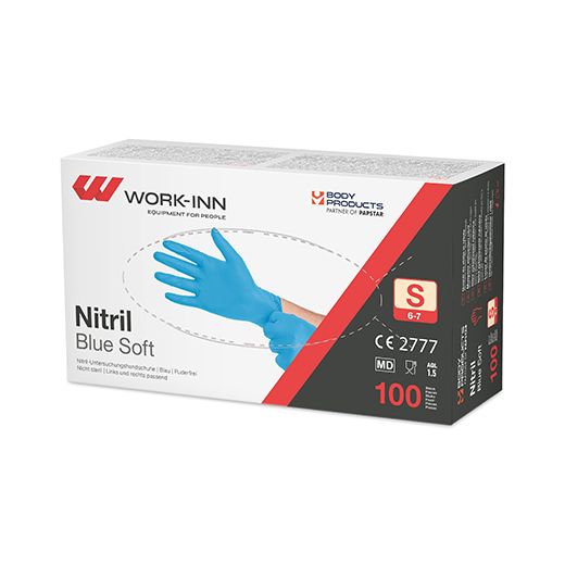 "WORK-INN/PS" Nitril rokavice, brez pudra "Blue Soft" modra velikost S 1