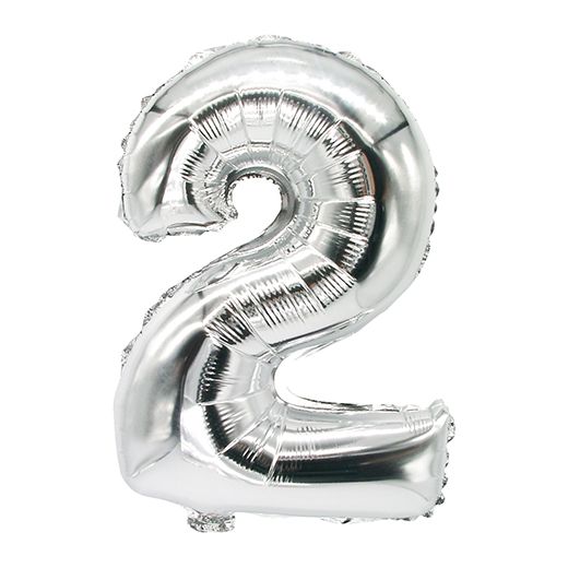 Balon iz folije 35 cm x 20 cm srebrna "2" 1