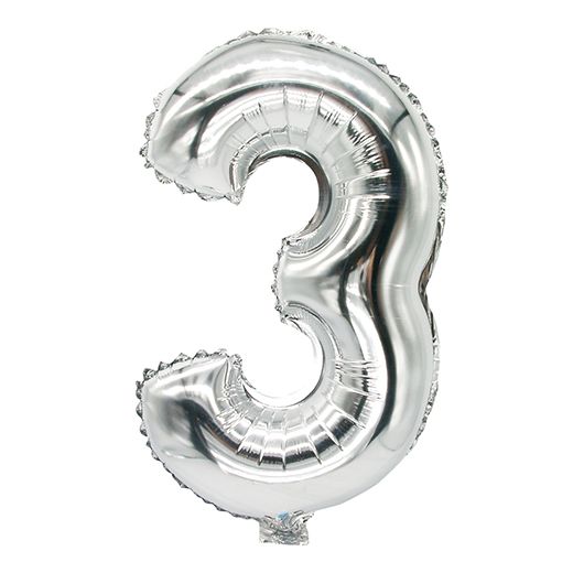 Balon iz folije 35 cm x 20 cm srebrna "3" 1
