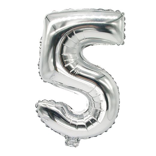 Balon iz folije 35 cm x 20 cm srebrna "5" 1