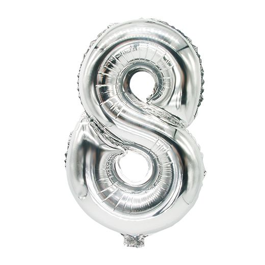 Balon iz folije 35 cm x 20 cm srebrna "8" 1