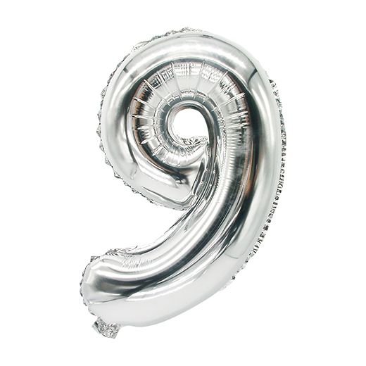 Balon iz folije 35 cm x 20 cm srebrna "9" 1