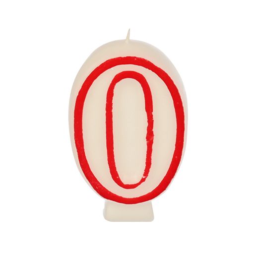 Sveča s številkami 7,3 cm bela "0" z rdečim robom 1