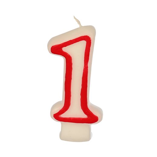 Sveča s številkami 7,3 cm bela "1" z rdečim robom 1