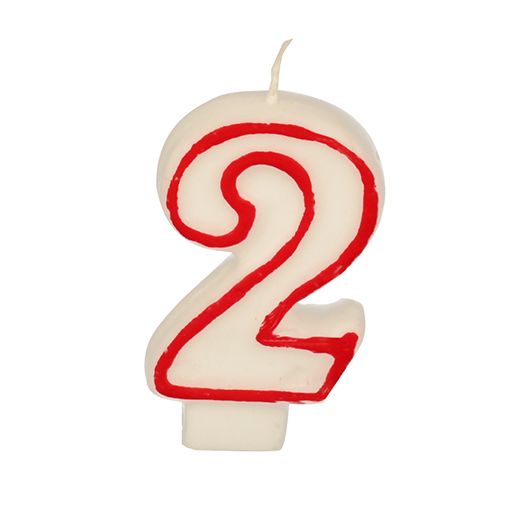 Sveča s številkami 7,3 cm bela "2" z rdečim robom 1