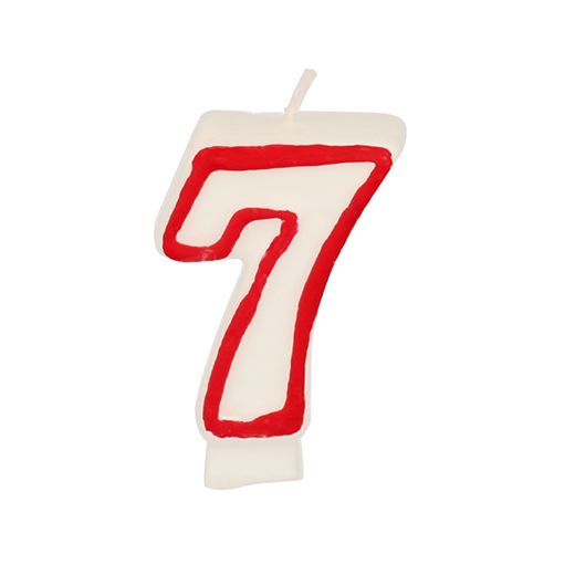Sveča s številkami 7,3 cm bela "7" z rdečim robom 1