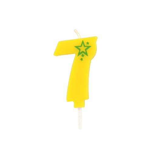 Sveča s številkami, mini 6,8 cm rumena "7" 1