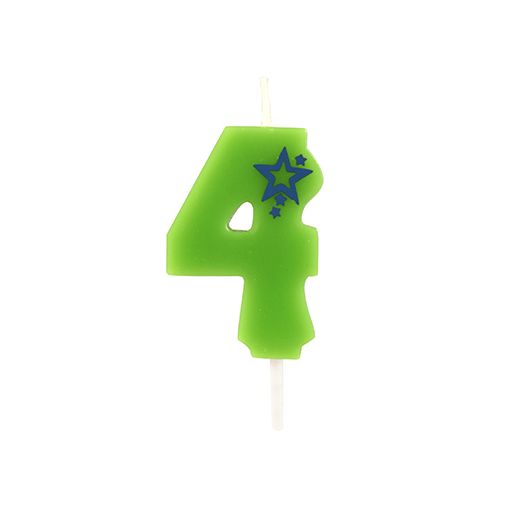 Sveča s številkami, mini 6,8 cm zelena "4" 1