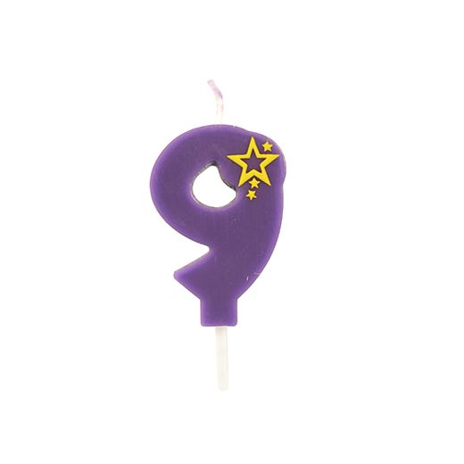 Sveča s številkami, mini 6,8 cm vijolična "9" 1