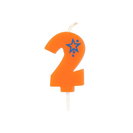Sveča s številkami, mini 6,8 cm oranžna "2" 1