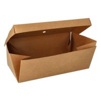 Škatla za burger; material iz svežega kartona "pure" 10 cm x 13 cm x 25 cm rjava zložljive, velike