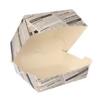 Škatla za burger; material iz svežega kartona 7 cm x 12,5 cm x 12,5 cm "Newsprint" velik